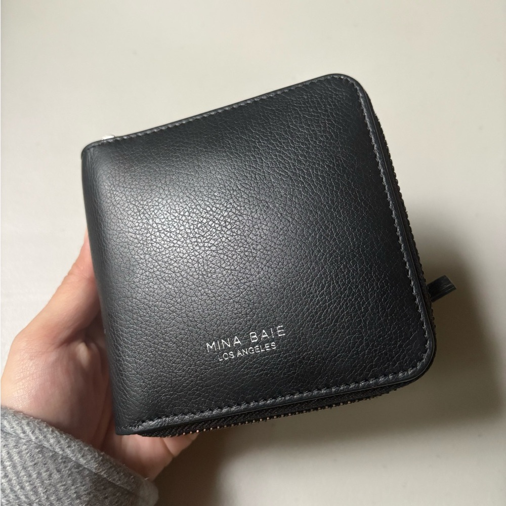 Mina Baie Black Leather Zip-Around Wallet